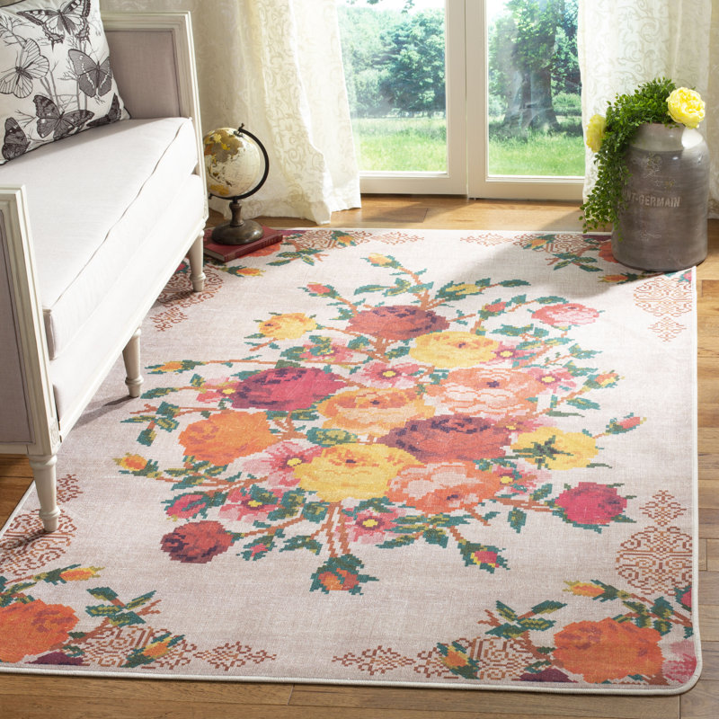 Leifsson Performance Machine Washable Floral Rug, Rectangle 4' x 6'