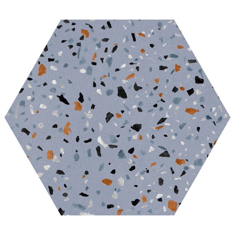 Kallisto 8 po x 9 po Carreau de porcelaine Hexagon Terrazzo, Bleu clin d'œil