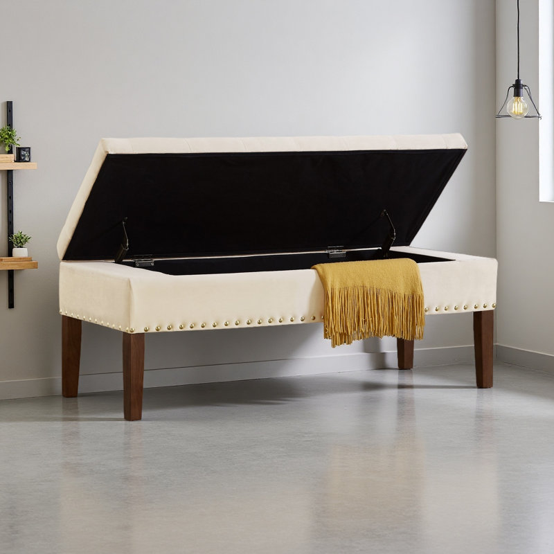 Tufted Bench With Storage, Cream