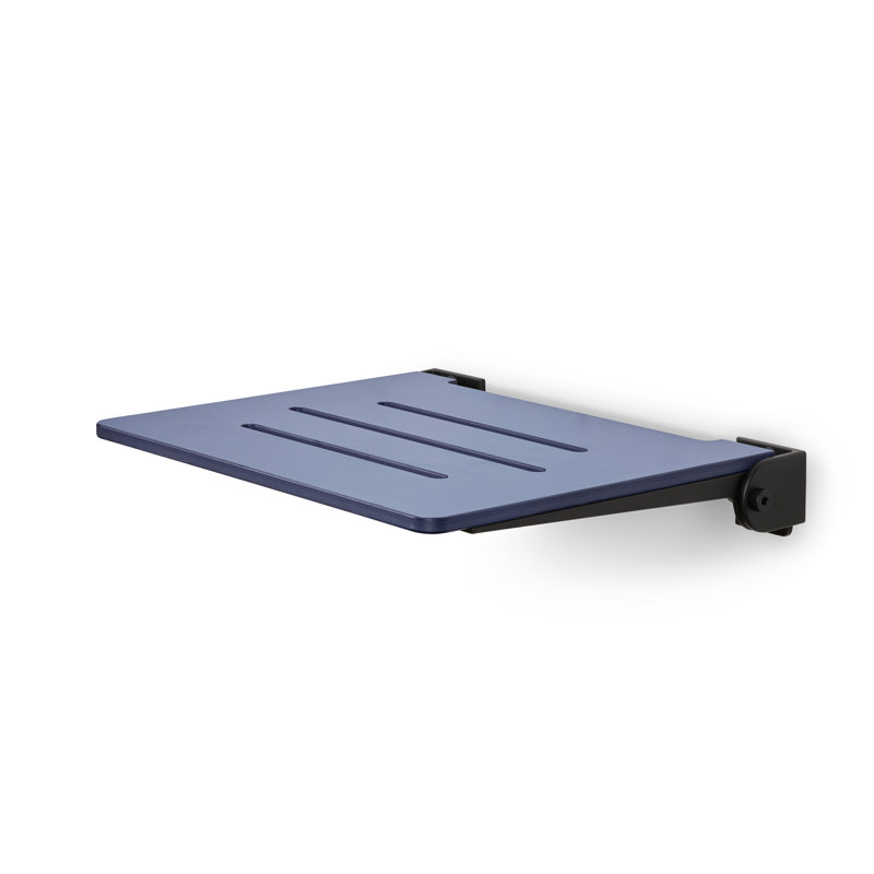18 inch Silhouette SlimLine Folding Wall Mount Shower Bench Seat, Sea Collection, Navy Seat with Matte Black Frame
