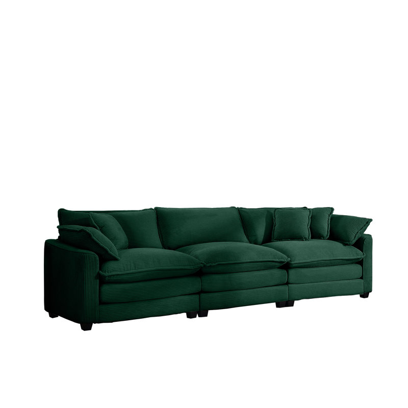 Canapé modulaire Mid-Century 3 places avec 2 accoudoirs et 3 coussins, H 33,85 po x l 114,56 po x P 34,25 po, Vert, 3