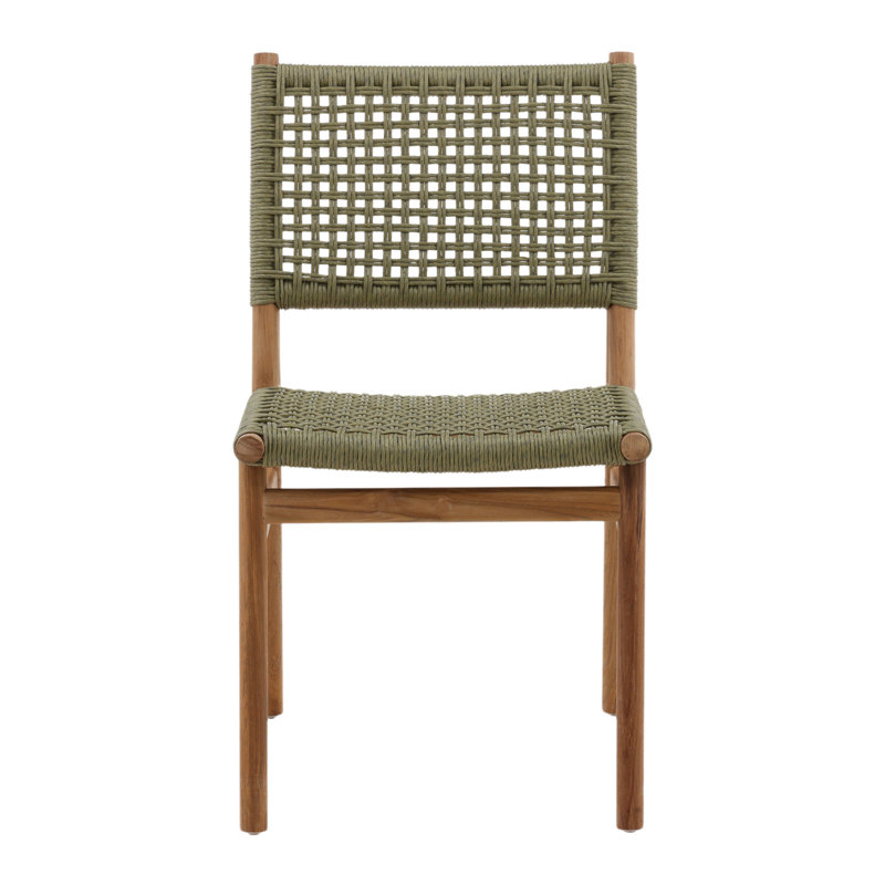 Francisca Outdoor Teak Wood Upholstered Dining Chair (Set of 2), Green