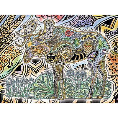 Couverture Pure Country Weavers Moose - Animal Spirits Totem par Sue Coccia - jeté en coton tissé à la main - fabriqué aux États-Unis (72 x 54)