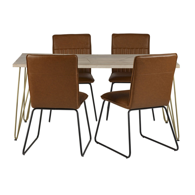 Kupar Metal Base Dining Table, Light Wood Tone