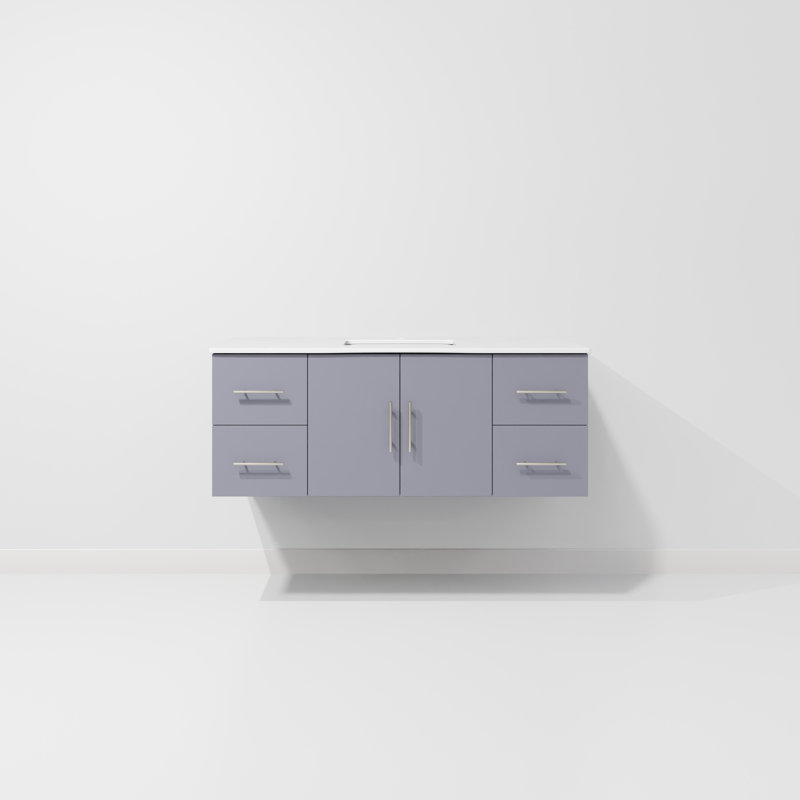 Geneva 48" Wall-Mounted Single Bathroom Vanity Set, Dark Gray, White Cultured Marble