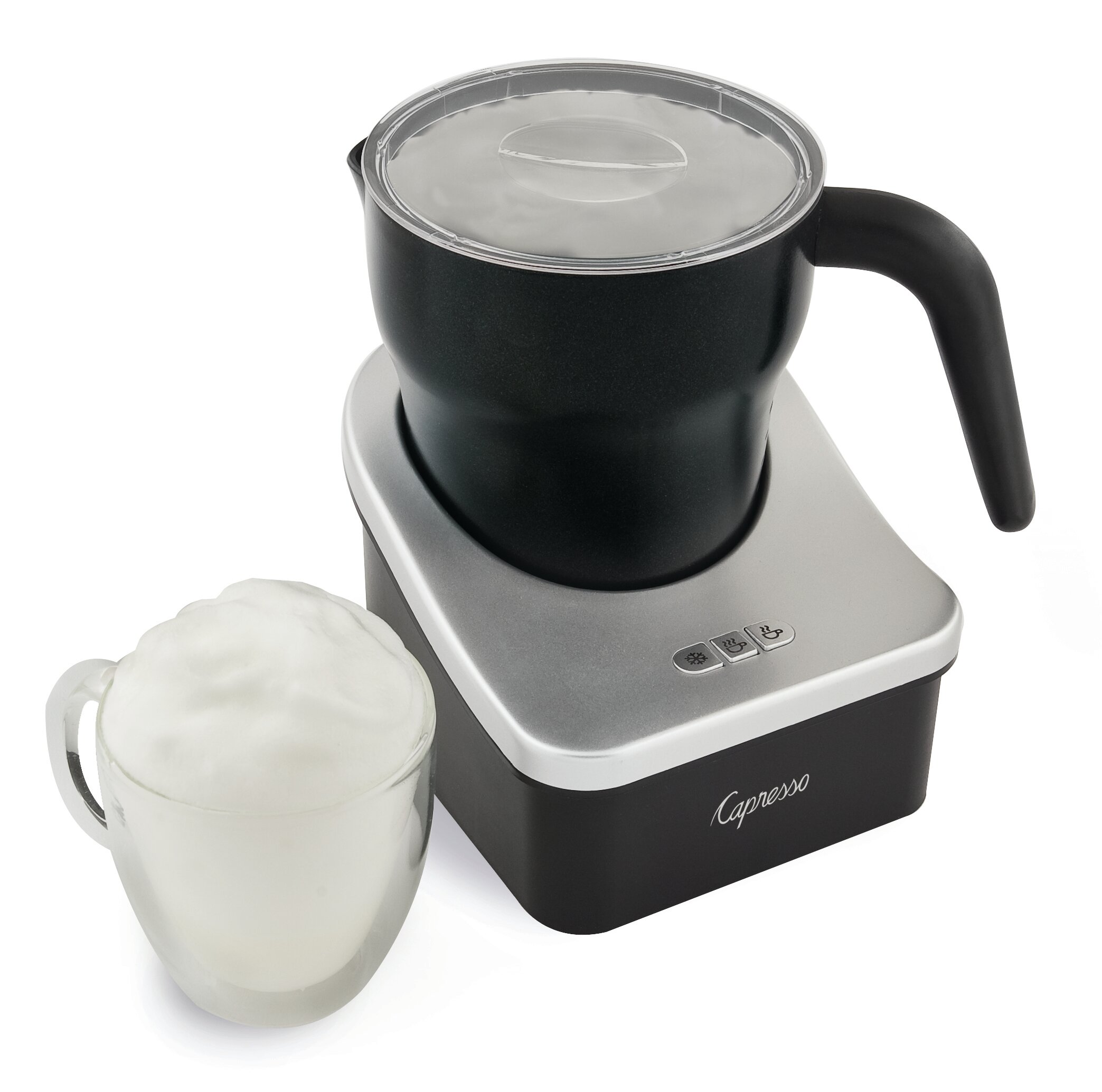OVENTE 8 oz. Black Automatic Electric Milk Frother and Steamer Hot