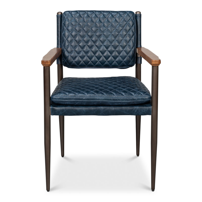 Chaise avec accoudoirs en cuir The Harley, Château bleu