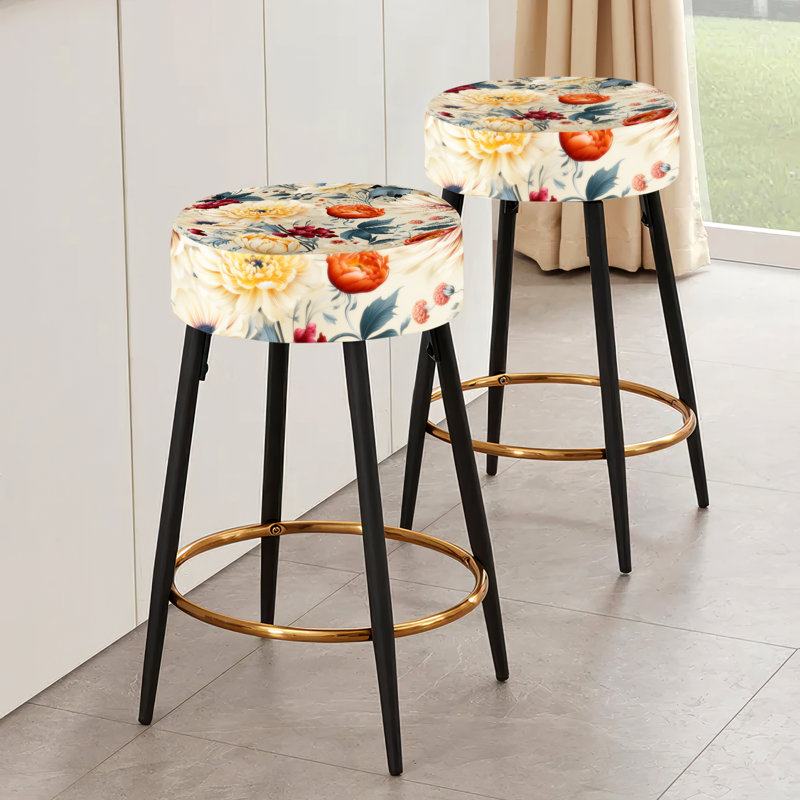 Ensemble de 2 tabourets de bar beige et rose à motif floral éclectique