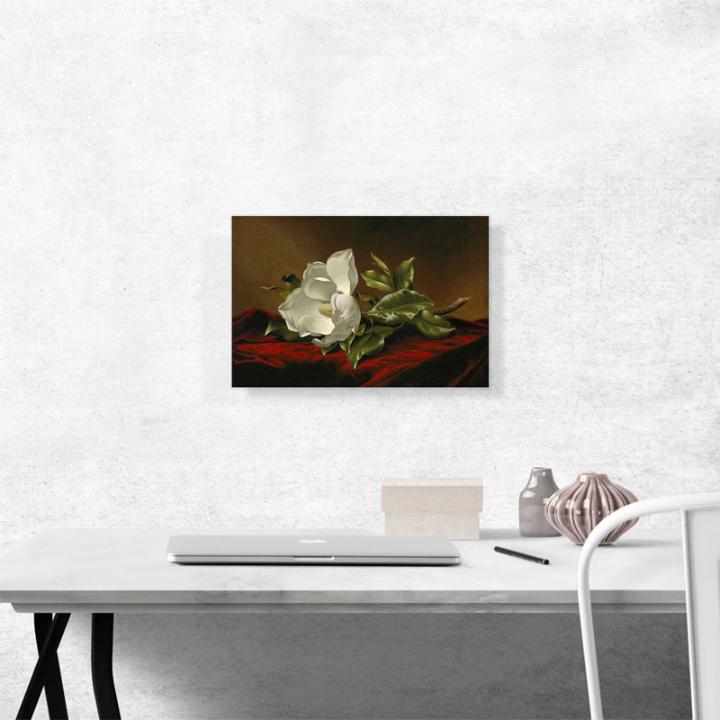 «A Magnolia on Red Velvet 1885» par Martin Johnson Heade, reproduction d'art sur toile tendue, H 12 po x l 18 po x P 1,5 po