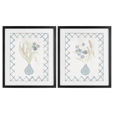 Subtle Blue Anna Bouquets 2pc Framed Print Under Glass Set, design by Lucille Price