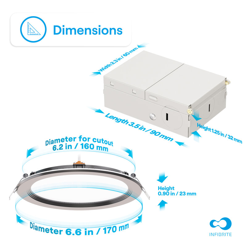 Ensemble de 6 lumières à DEL encastrées Infibrite Thin, Noir, 6 pouces, 2700 K