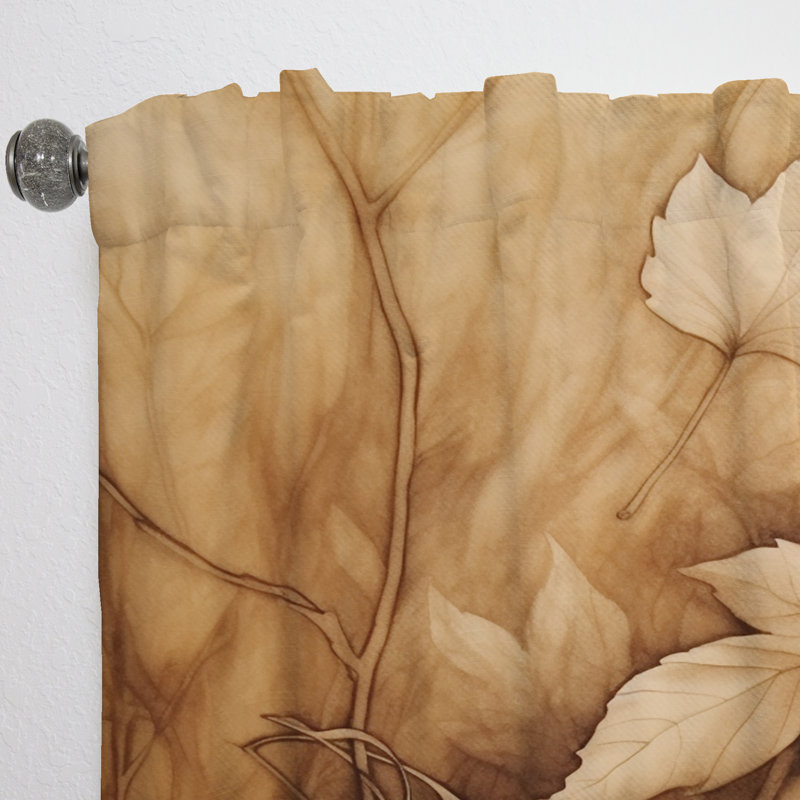 Brown Beige Leafs Harmony III - Traditional Curtain - Velvet Room Darkening - 1 Panel, 52" W x 108" L
