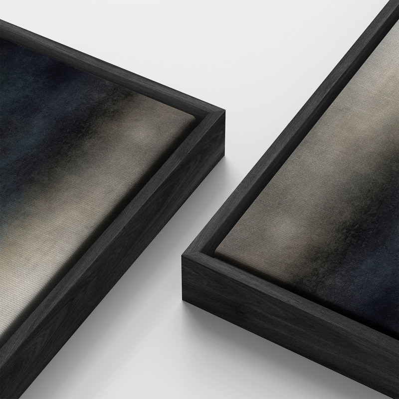 «Misty Blue Abstract Seascape Light Reflection Horizon», reproduction d'art encadrée, H 20 po x l 60 po, Noir