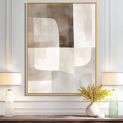 Art mural minimaliste abstrait neutre sur toile, formes neutres en équilibre, art mural minimaliste beige