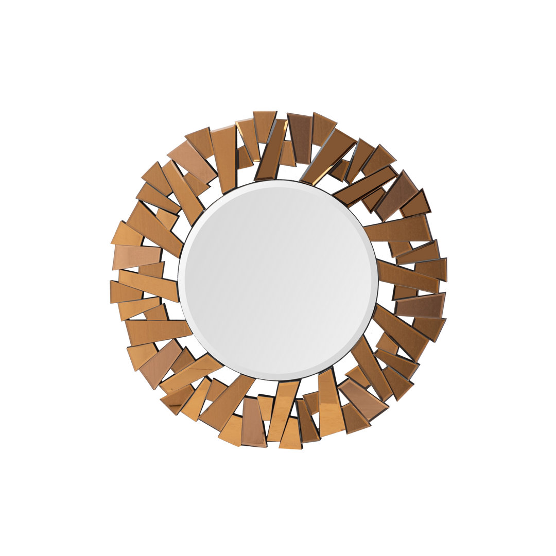 Round Resin Framed Wall Mounted Accent Mirror in Brown