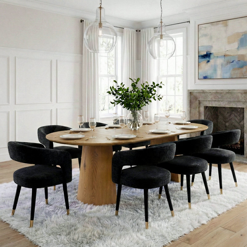 46"-83" Modern Extendable Pedestal Dining Table Set With Upholstered Open-Back Chairs, Round To Oval Kitchen Dining Set For 4-8