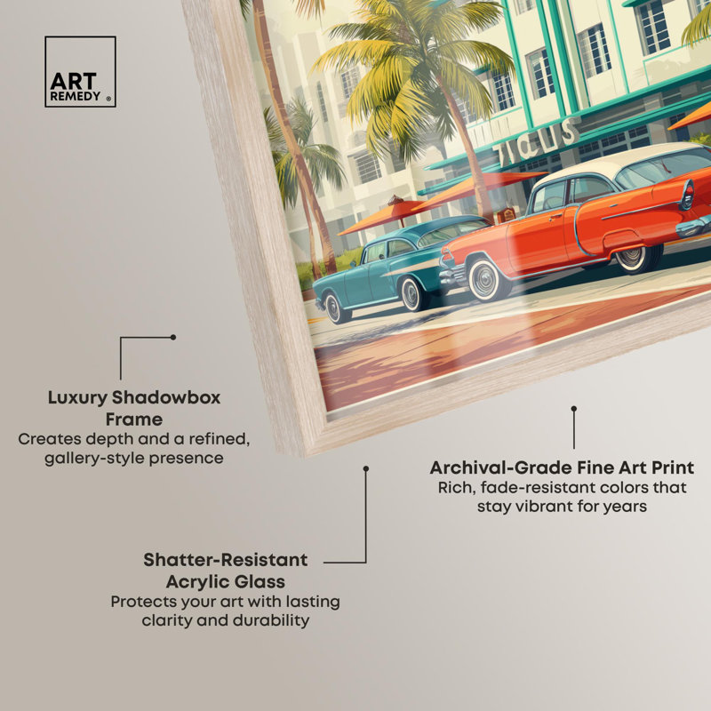 «Miami Deco II Shadowbox Print Retro Summer Decor» par Art Remedy, Crème, crème, H 21 po x l 17 po