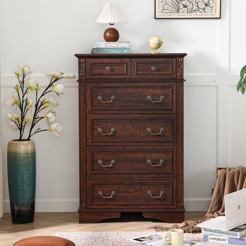 Commode 6 tiroirs 31,49 po, Marron foncé