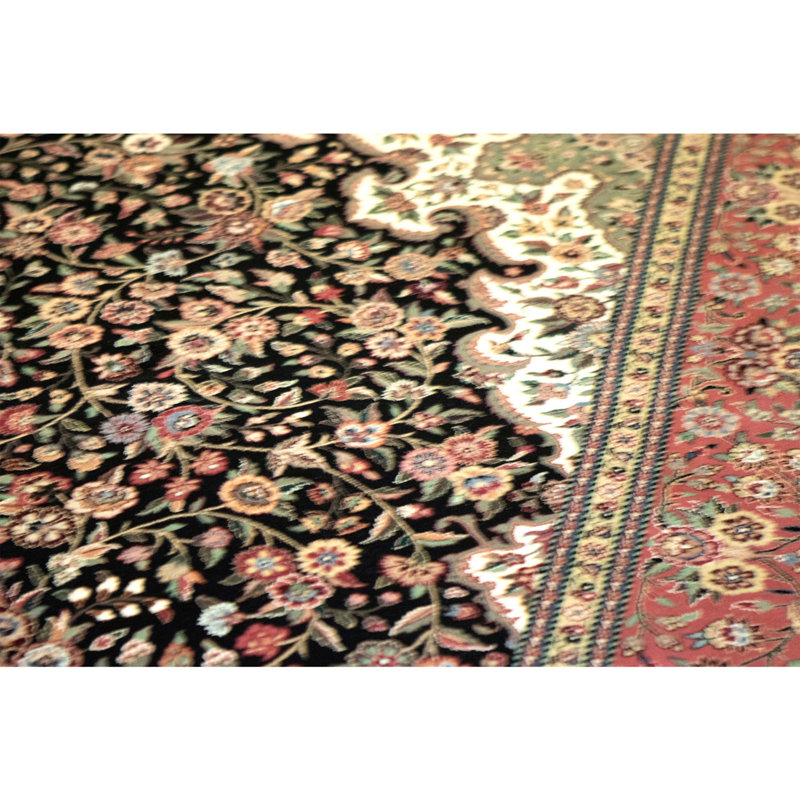Hand Knotted Wool Area Rug in Black And Rose