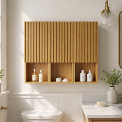 41.34'' Fluted Wall Mount Bathroom Cabinet, Vertical Slatted Storage Wall Cabinet With Open Cubbies, Combine Freely