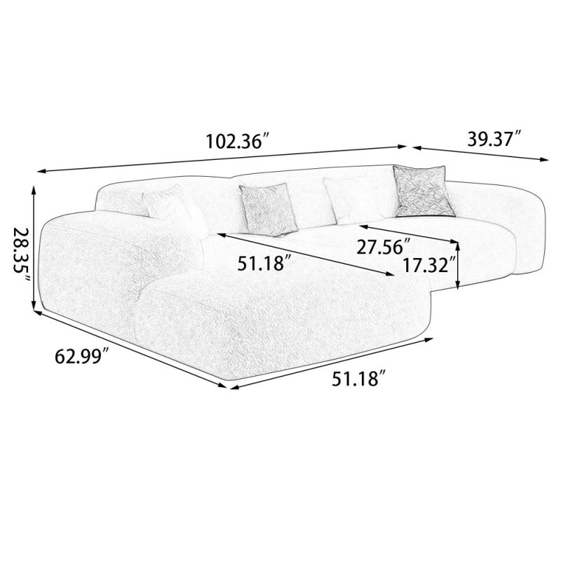 Canapé modulaire 2 pièces rembourré, Orienté à gauche (vu de face), H 28,35 po x l 102,36 po x P 62,99 po