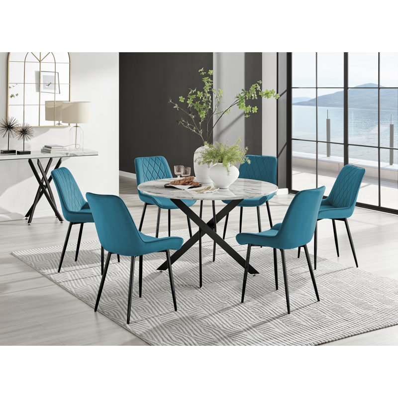6 - Person Dining Set, Blue/Black, 6
