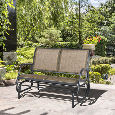 2 bancs d'extérieur pour chaise berçante, balançoire double pour patio. Acier thermolaqué, brun mélangé. Tissu de toile confortable, à séchage rapide et à l'eau. Jusqu'à 440 lb de soutien. Mouvement fluide. Polyvalent pour