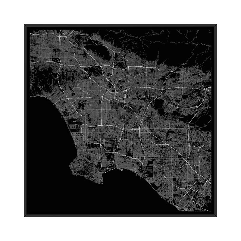 «Los Angeles Roadway», impression sur toile tendue, H 18 po x l 18 po x P 1,5 po, Toile avec cadre noir, Pas de tapis