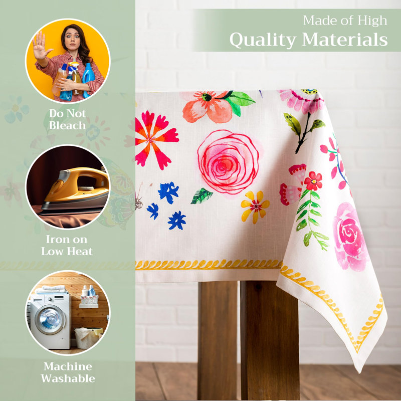 Maison d' Hermine Table Cloth Rectangle Table 100% Cotton 70 x 120 Inches Tablecloth Reusable Decorative for Dining Room Farmhouse Home Valentines Day Decorations Spring Summer- Happy Florals - Sweety