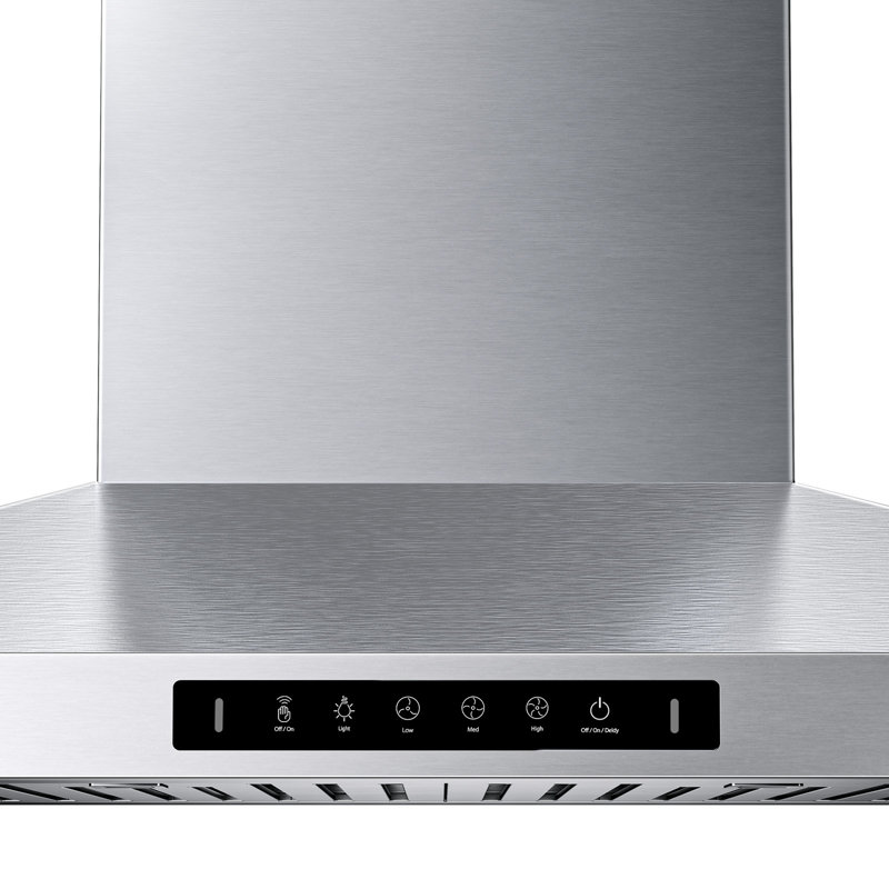 Hotte pour îlot de cuisine VIKIO 500 CFM avec 4 lumières DEL, contrôle des mouvements et filtres à charbon, Acier Inoxydable