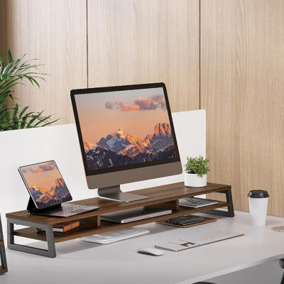 425 inch Large Monitor StandsBrownDual Monitor Stand Riser for Desk