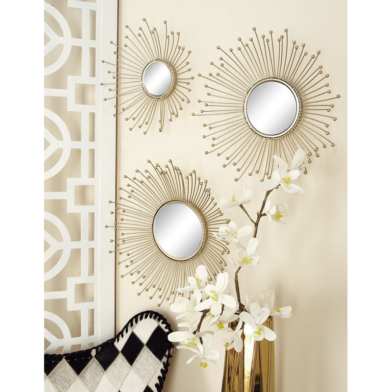 Metal Starburst Gold Wall Mirror Set
