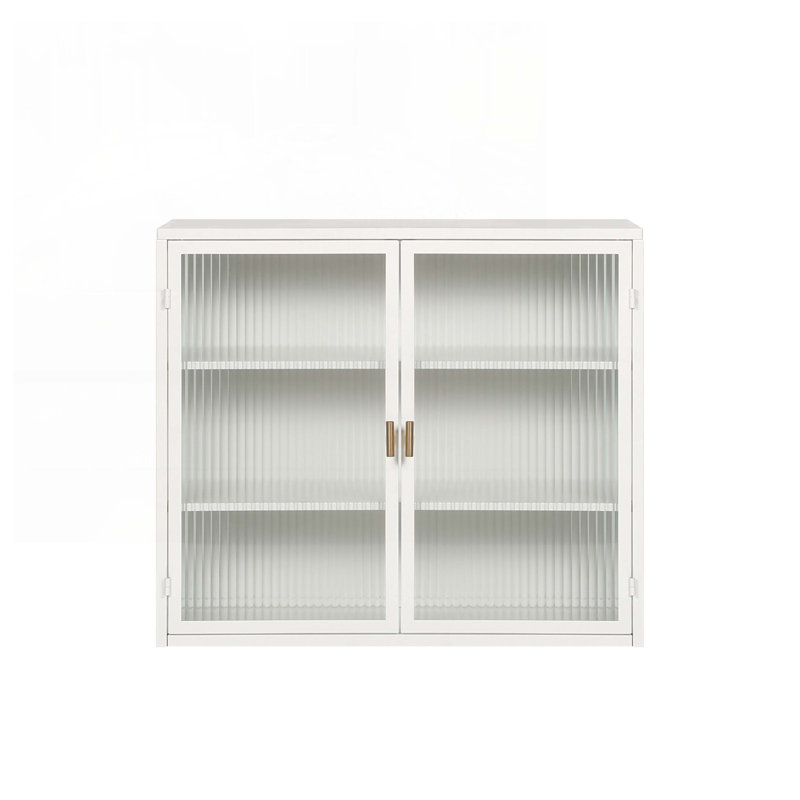 27.56"Glass Doors Modern Two-Door Wall Cabinet With Featuring Three-Tier Storage, White