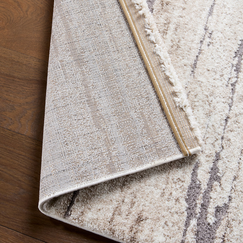 Tapis abstrait brun clair / crème Quanda (5 pi x 7 pi 6 po) Quanda, Rectangle 5 pi x 7 pi 6 po