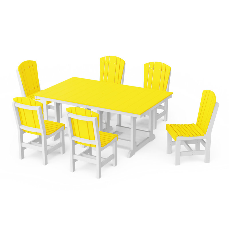 Heritage 7-Piece Side Chair Rectangular Dining Set, Lemon Yellow/White