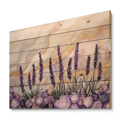 Velvet Lavender Meadows On Agate II - Traditional Wood Wall Art On Natural Pine Wood