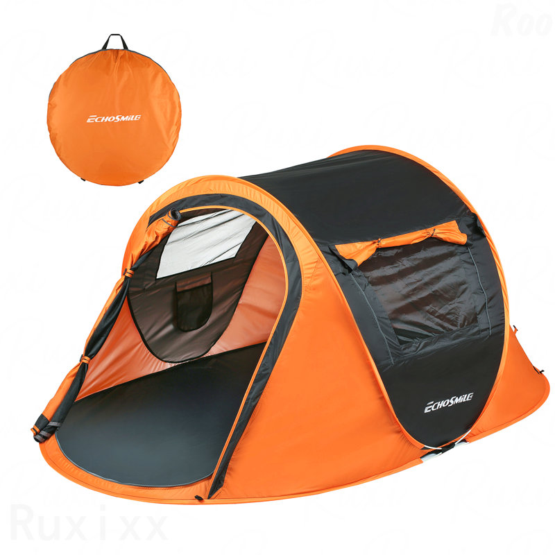 Tente de camping 2 personnes noire + orange Pop Up