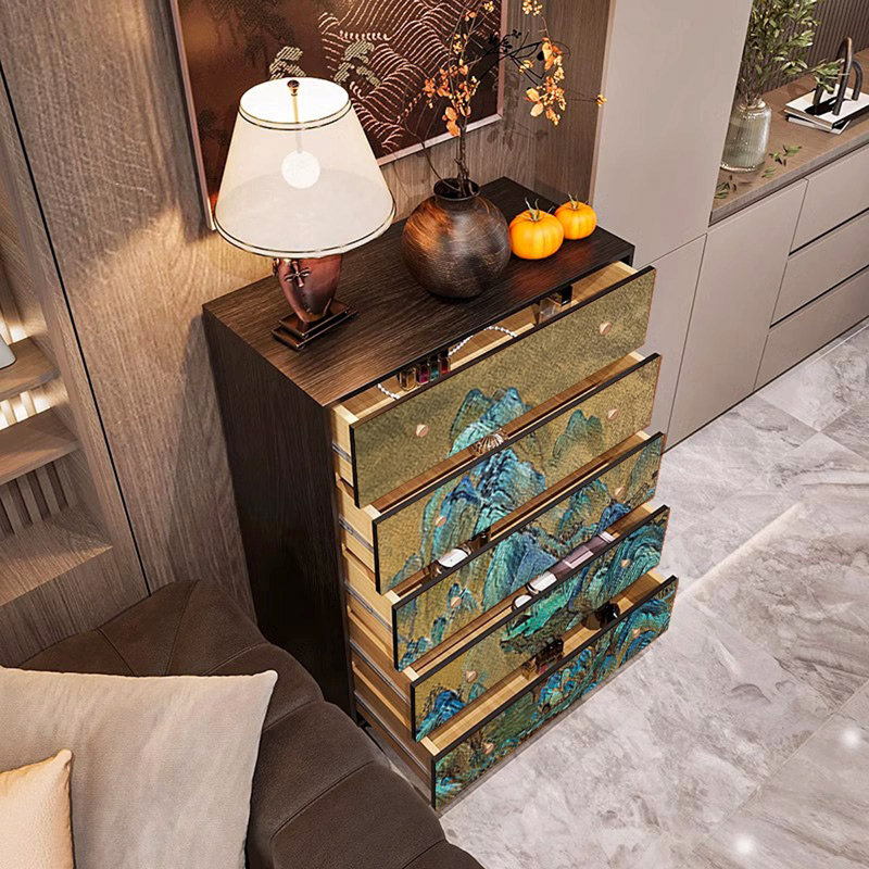 Five Drawer Ash Wood Storage Cabinet, Walnut