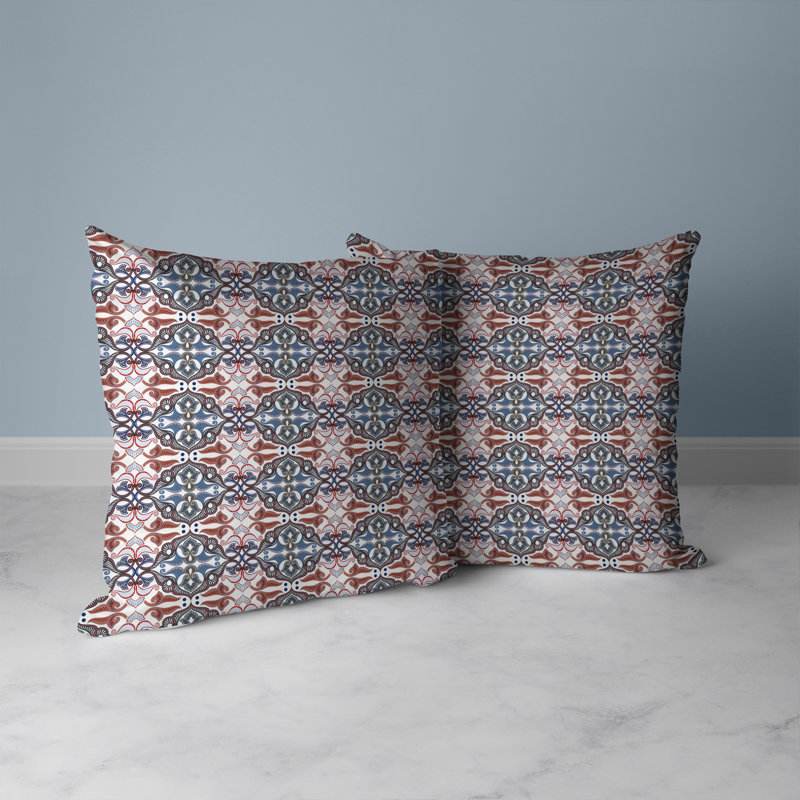 Coussin décoratif floral intérieur / extérieur Floral Elegance, H 16 po x l 16 po, Bleu / blanc / cuivre