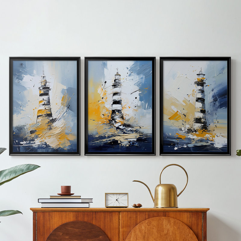 NAUTICAL Series Dxx - Toile tendue avec châssis sur mesure - 3 pièces, Noir, H 21 po x l 30 po
