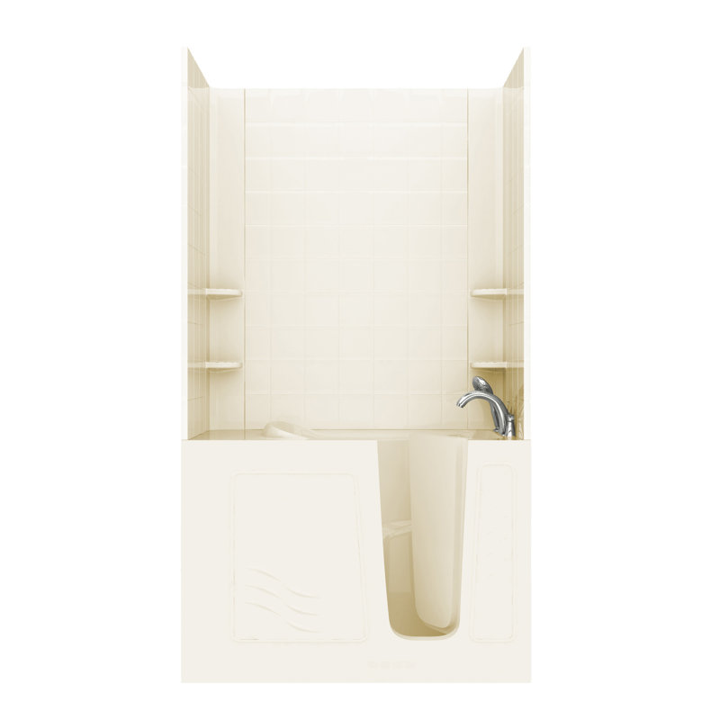 Santa Fe 53" x 26" Walk in Air Fiberglass Bathtub with Faucet Light Integrated Seat, Biscuit, Right