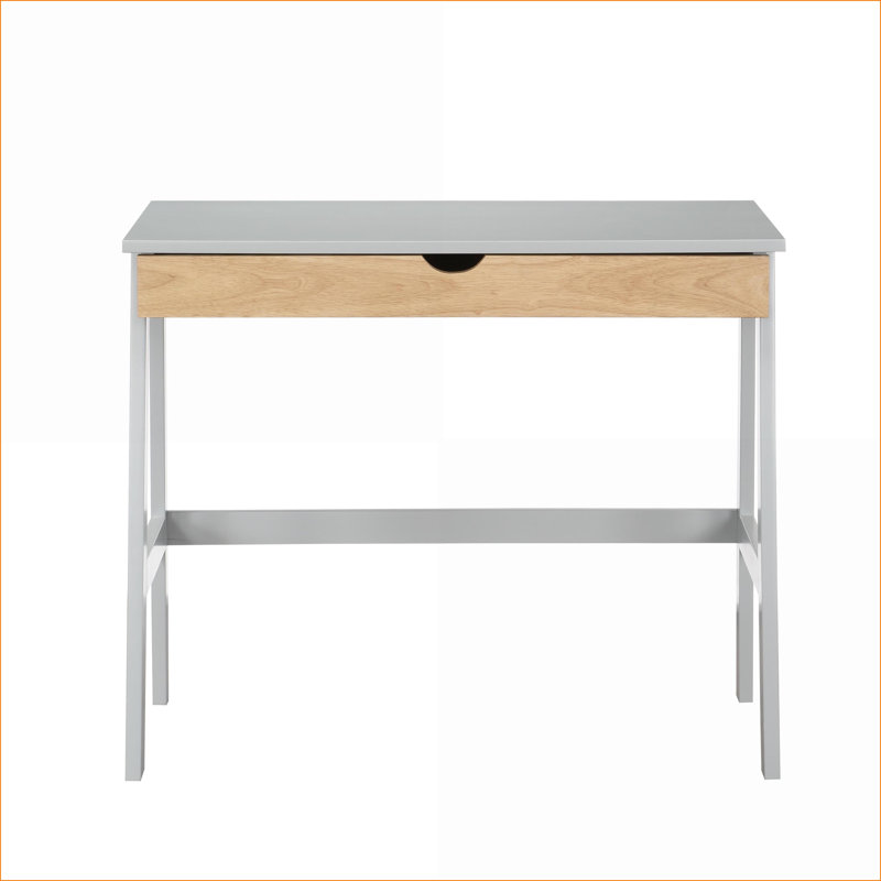Bureaux | Bureau d'étude avec grand tiroir, bureau en bois massif gris / naturel Hilton | Gris | Bois massif