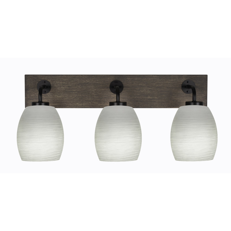 Applique murale Oxbridge à 3 lumières, fini métal noir mat et aspect bois vieilli, verre blanc lin de 12,7 cm, Transparent