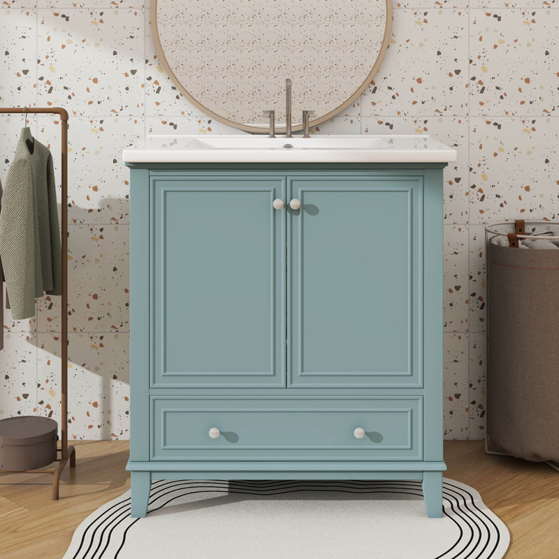 Ensemble de meuble-lavabo 30 po avec lavabo, portes vitrées et tiroir simple, Vert