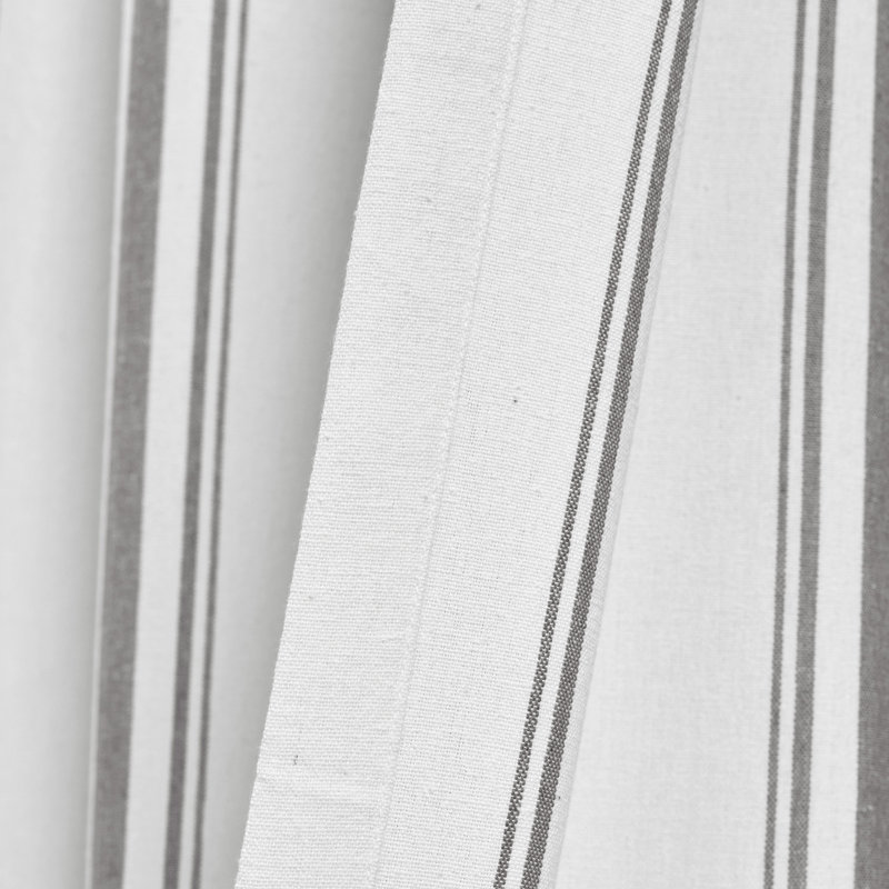 Gray Striped Cotton Light-Filtering Rod Pocket Window Panels