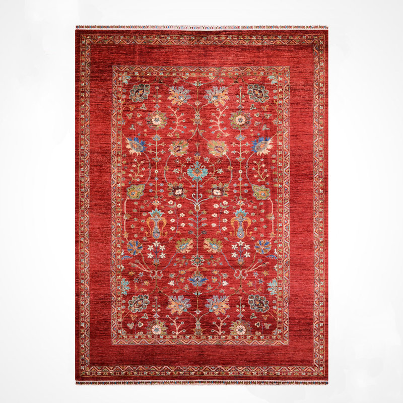 Tapis en laine et coton rouge noué à la main Original