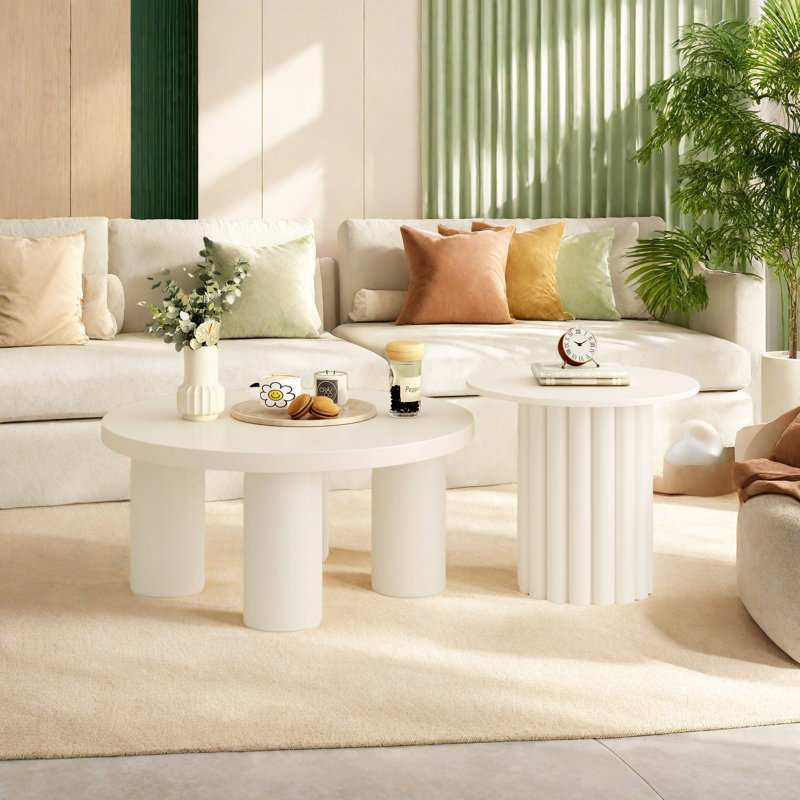 Ensemble de 2 tables basses modernes avec pieds cylindriques et 1 table de bout pour le salon