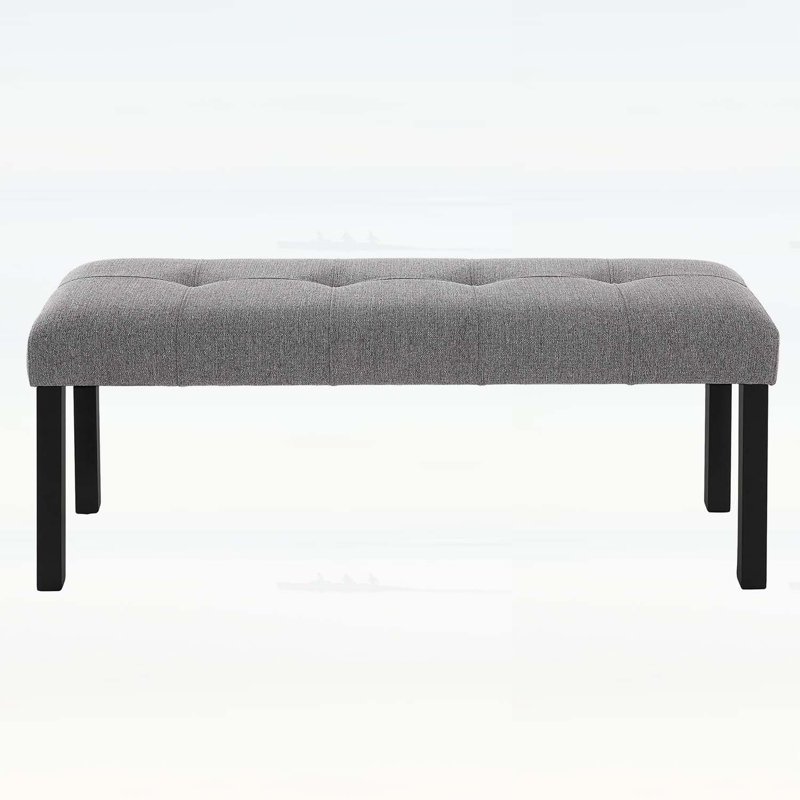 Banc de salle à manger moderne en lin capitonné, banc d'entrée rembourré Farmhouse avec pieds en bois d'hévéa noir, polyvalent pour la cuisine, la chambre à coucher, le couloir, gris
