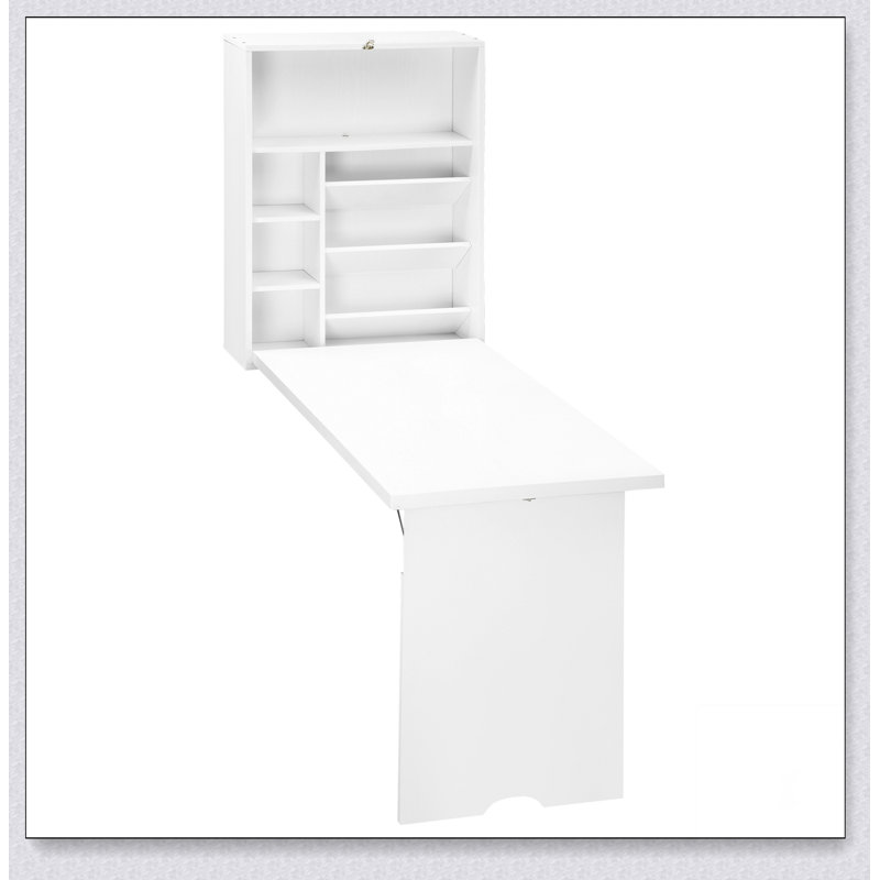Bureau convertible mural pliable, bureau flottant multifonctionnel avec tablette de rangement