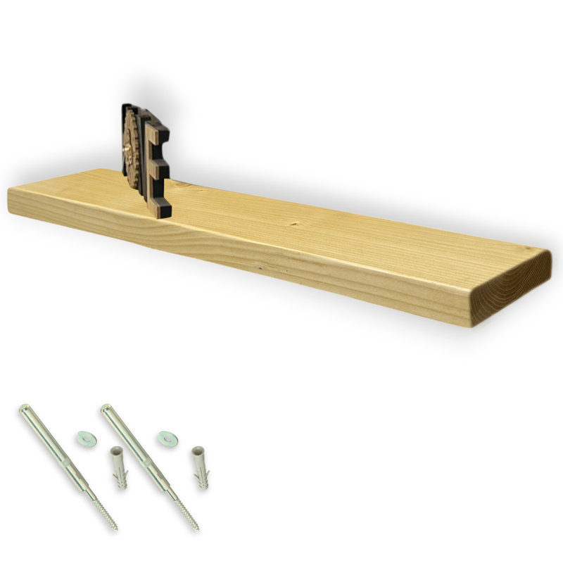 Shelf | Wall-Mounted Wooden Board With FLOATING Brackets, Antique Pine, 4.5cm H x 60cm W x 22cm D